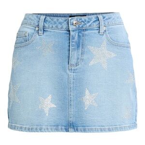 Madden NYC Women's Denim Rhinestone Skirt